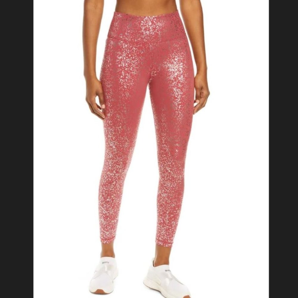 Sweaty Betty Goddess 7/8 Leggings Red Terrazzo Foil Print L